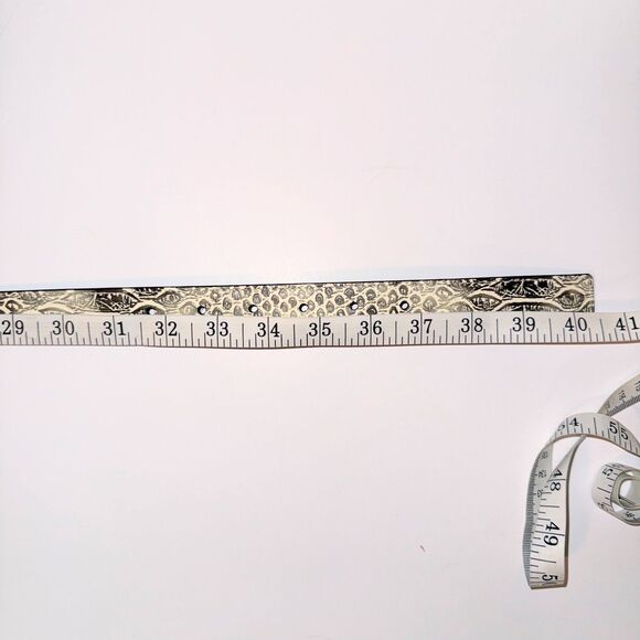Cabi Snake Print Embossed Leather Belt Emblem Buckle w/Rhinestones Pearl Inlay M main image 7